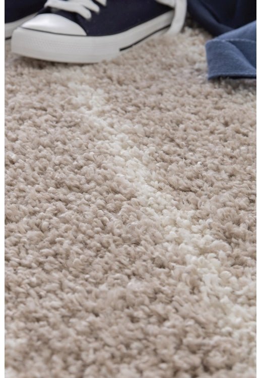 Soft area rug with warm tones and inviting look.