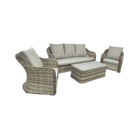 Nordic Rattan Garden Sofa Set – 3 Seater, 2 Chairs & Coffee Table