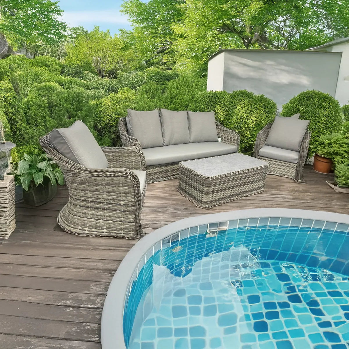 Nordic Rattan Garden Sofa Set – 3 Seater, 2 Chairs & Coffee Table