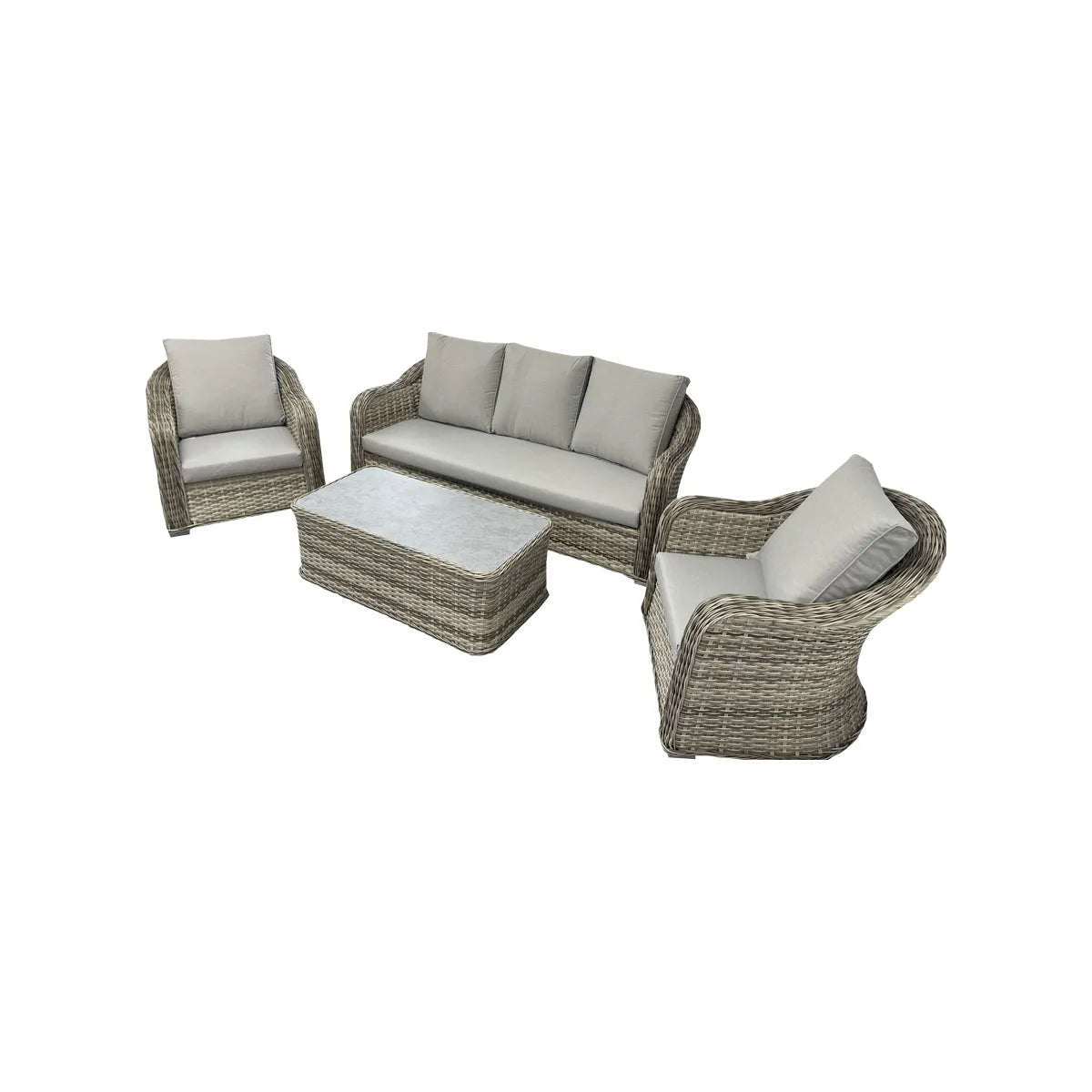 Nordic Rattan Garden Sofa Set – 3 Seater, 2 Chairs & Coffee Table