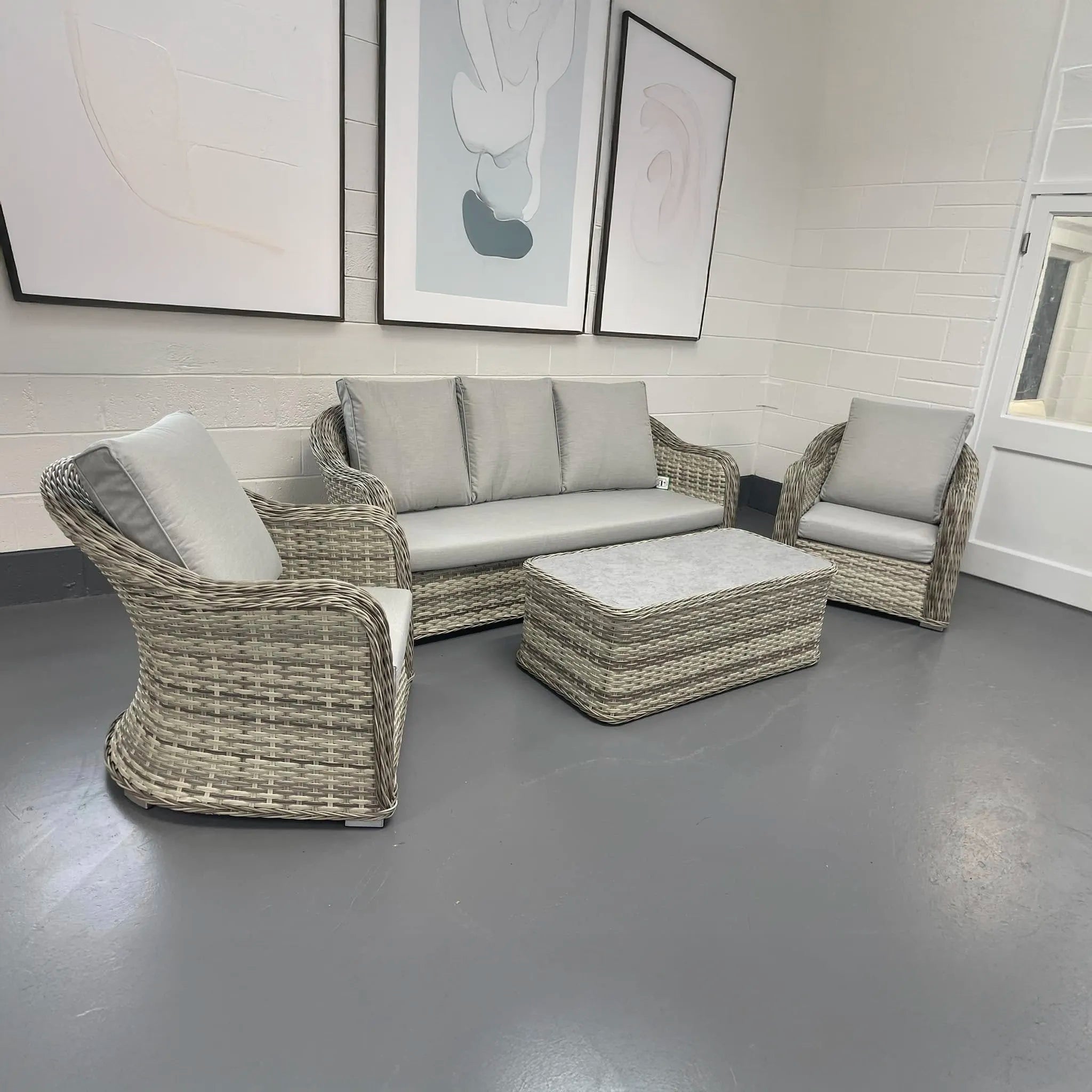 Nordic Rattan Garden Sofa Set – 3 Seater, 2 Chairs & Coffee Table
