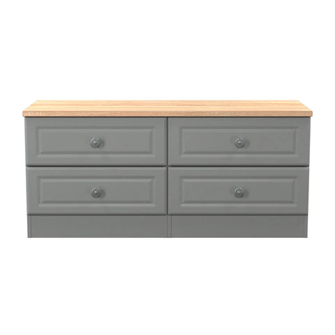 Norfolk dusk Grey 4 Drawer Bedding Box, Norfolk is a two colour tone Bedroom Furniture which has Bardilon oak top and painted base. Available in choice of 3 colours White, Kashmir and Grey. Fully Assembled. Quick Delivery -