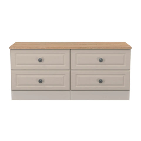 Norfolk Kashmir Ash 4 Drawer Bedding Box, Norfolk is a two colour tone Bedroom Furniture which has Bardilon oak top and painted base. Available in choice of 3 colours White, Kashmir and Grey. Fully Assembled. Quick Delivery 