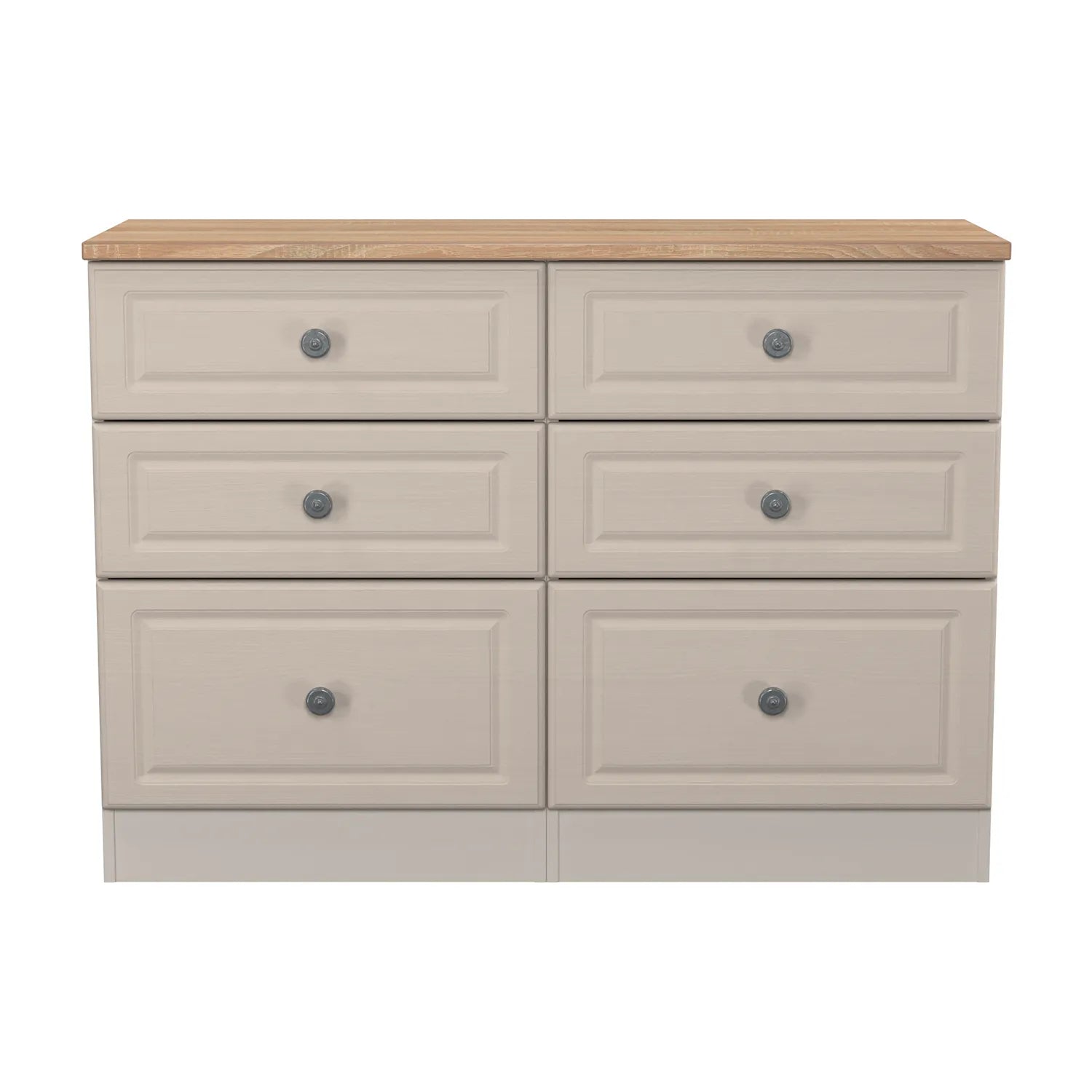 Norfolk Kashmir Ash 5 Drawer Chest, Norfolk is a two colour tone Bedroom Furniture which has Bardilon oak top and painted base. Available in choice of 3 colours White, Kashmir and Grey. Fully Assembled. Quick Delivery