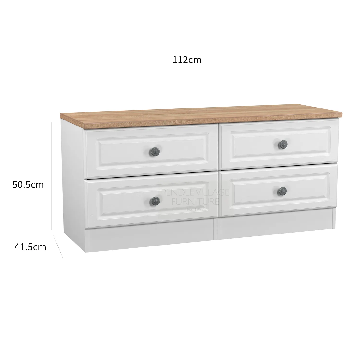 Norfolk White Ash 4 Drawer Bedding Box, Norfolk is a two colour tone Bedroom Furniture which has Bardilon oak top and painted base. Available in choice of 3 colours White, Kashmir and Grey. Fully Assembled. Quick Delivery - Dimensions 
