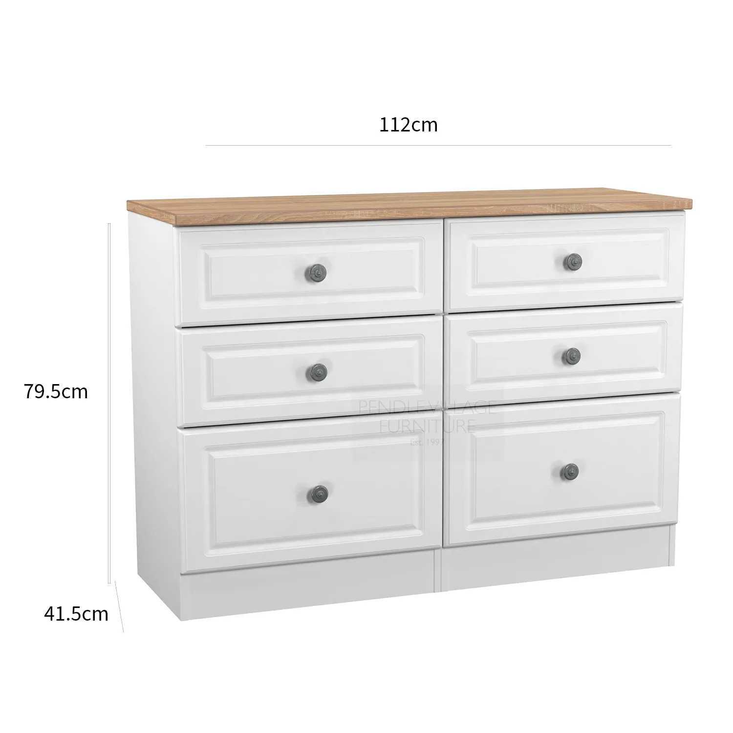 Norfolk White Ash 5 Drawer Chest, Norfolk is a two colour tone Bedroom Furniture which has Bardilon oak top and painted base. Available in choice of 3 colours White, Kashmir and Grey. Fully Assembled. Quick Delivery - Dimensions