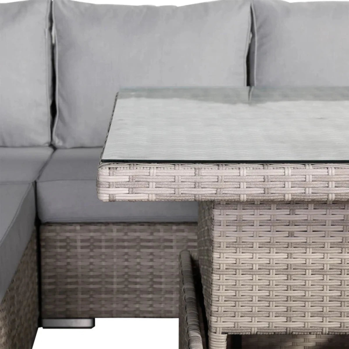 Outdoor lift-up table with smooth height adjustment mechanism.