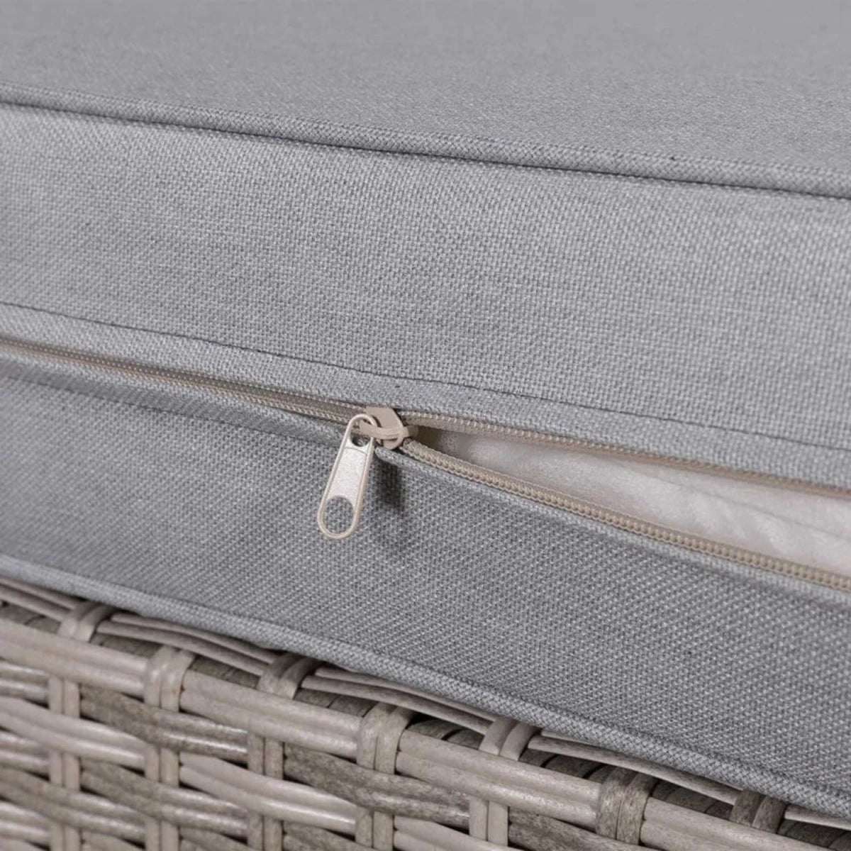 Weather-resistant cushion cover with hidden zipper design.