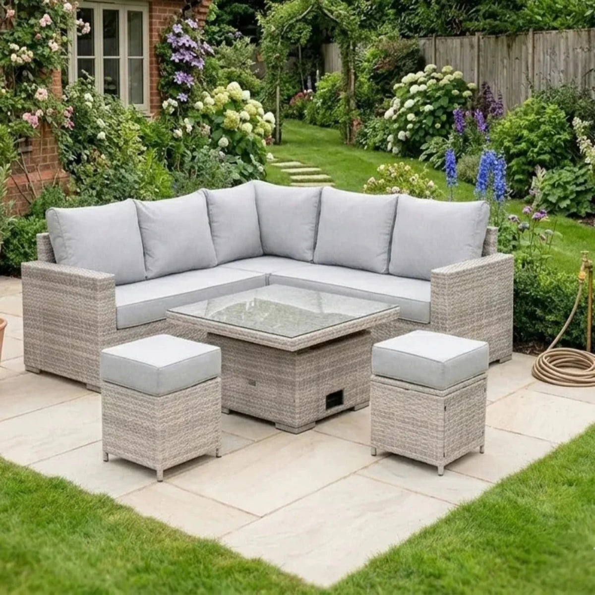 Norvex Elite square corner dining set with spacious outdoor seating.