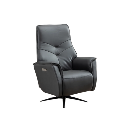 Novara Full Grey Leather Swivel Recliner Chair