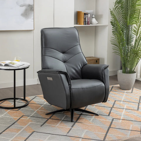 Novara Full Grey Leather Swivel Recliner Chair