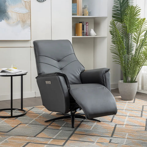 Novara Full Grey Leather Swivel Recliner Chair