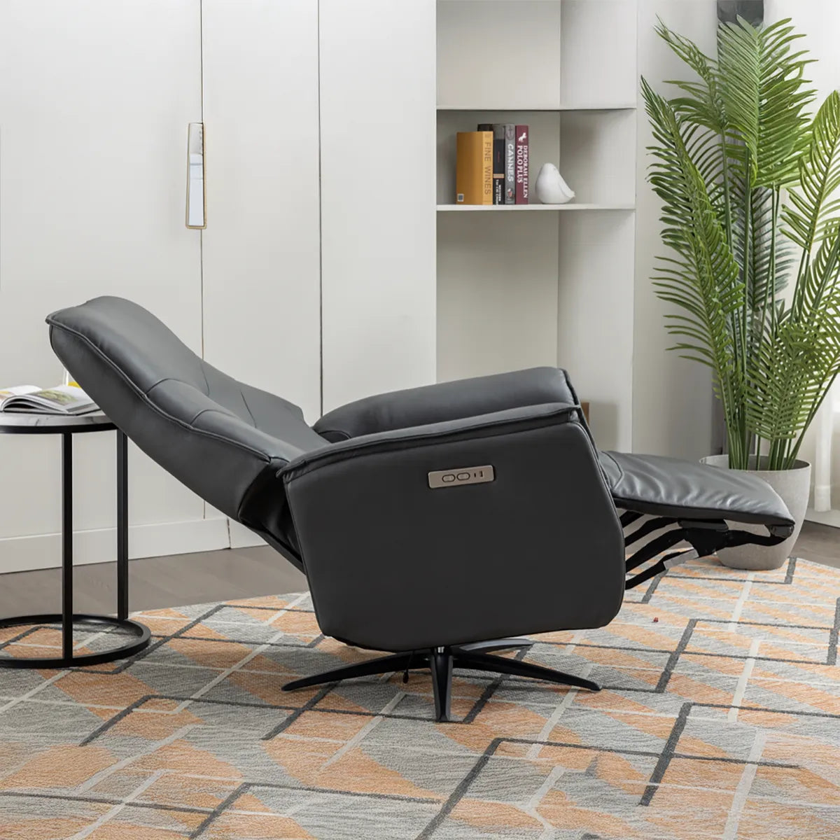 Novara Full Grey Leather Swivel Recliner Chair