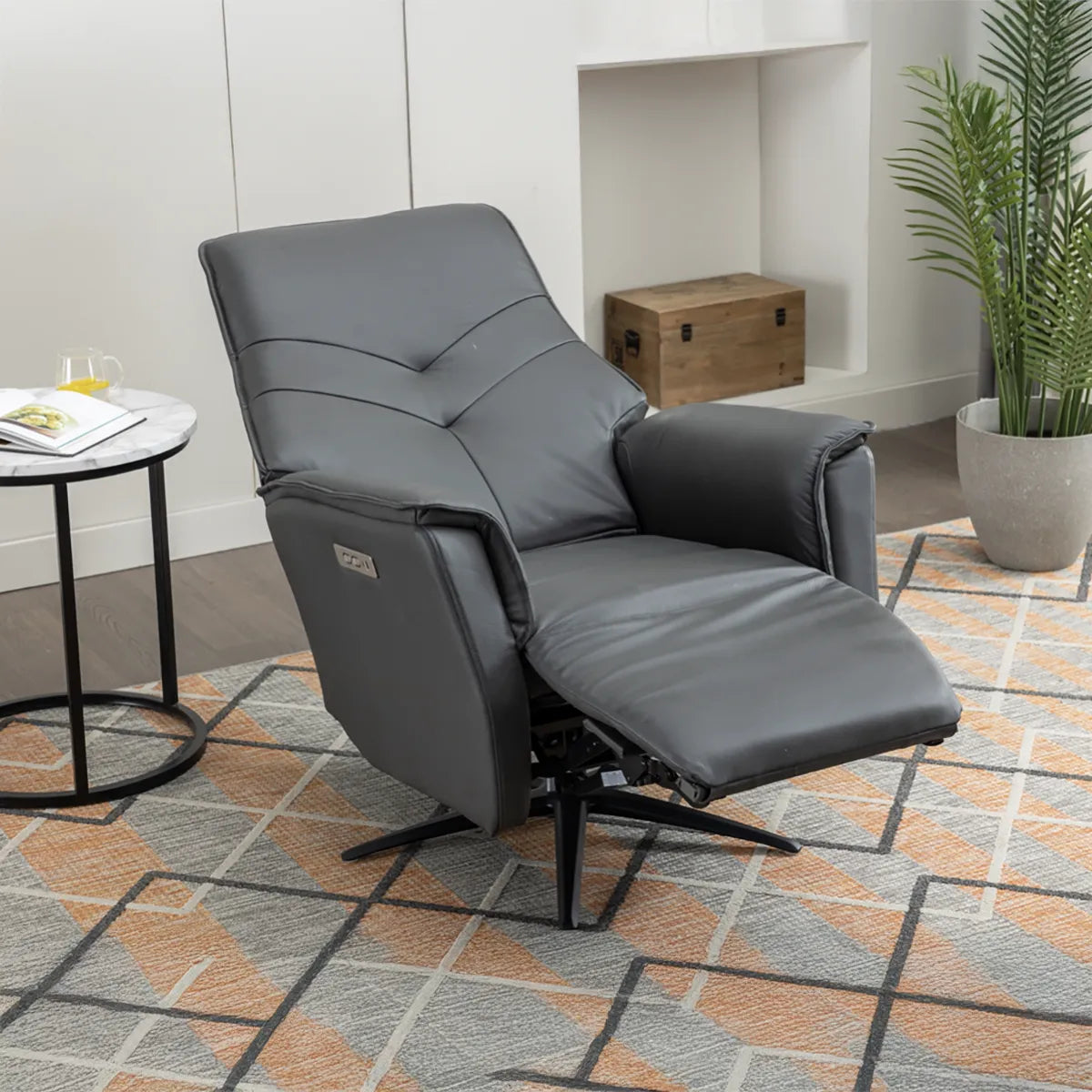 Novara Full Grey Leather Swivel Recliner Chair