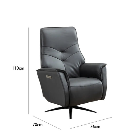 Novara Full Grey Leather Swivel Recliner Chair