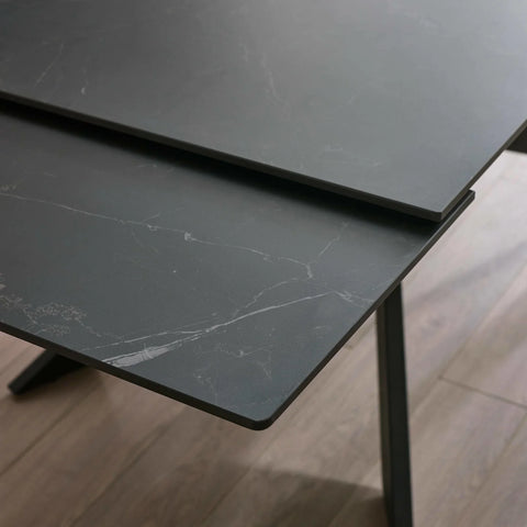 Hackney Black Ceramic Extending Dining Table with 4 Elara Grey Chairs - Pendle Village Furniture