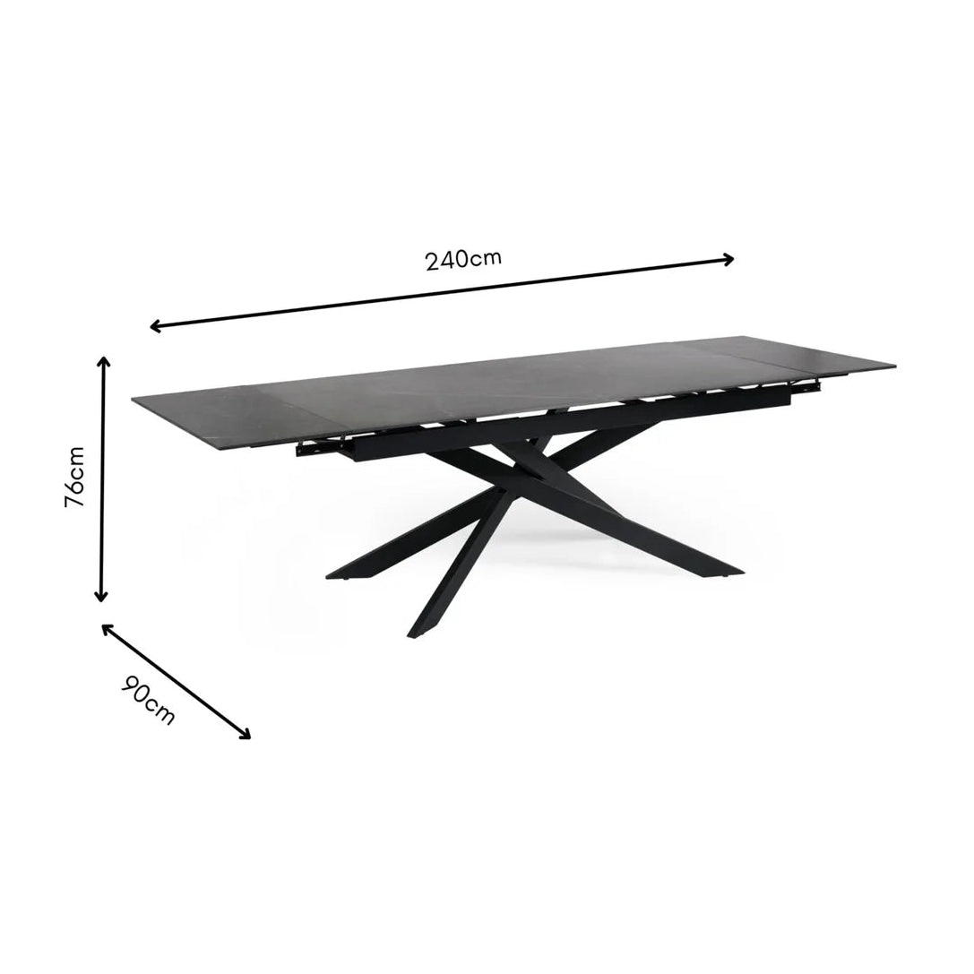 Hackney Black Ceramic Extending Dining Table - Dimensions