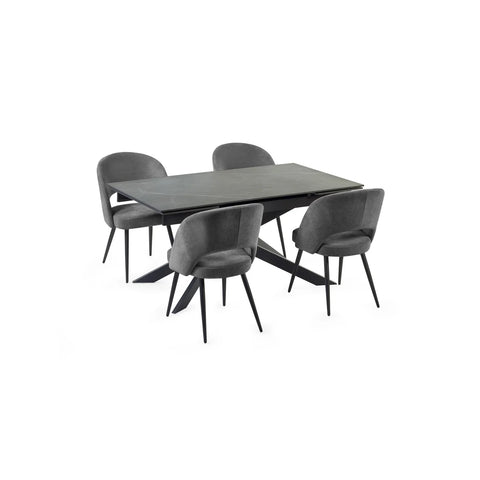 Hackney Black Ceramic Extending Dining Table with Chairs