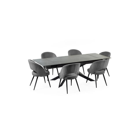 Hackney Black Ceramic Extending Dining Table with 6 Chairs