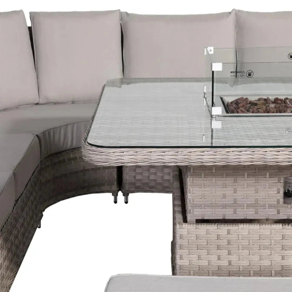 Detailed view of fire feature within outdoor table.