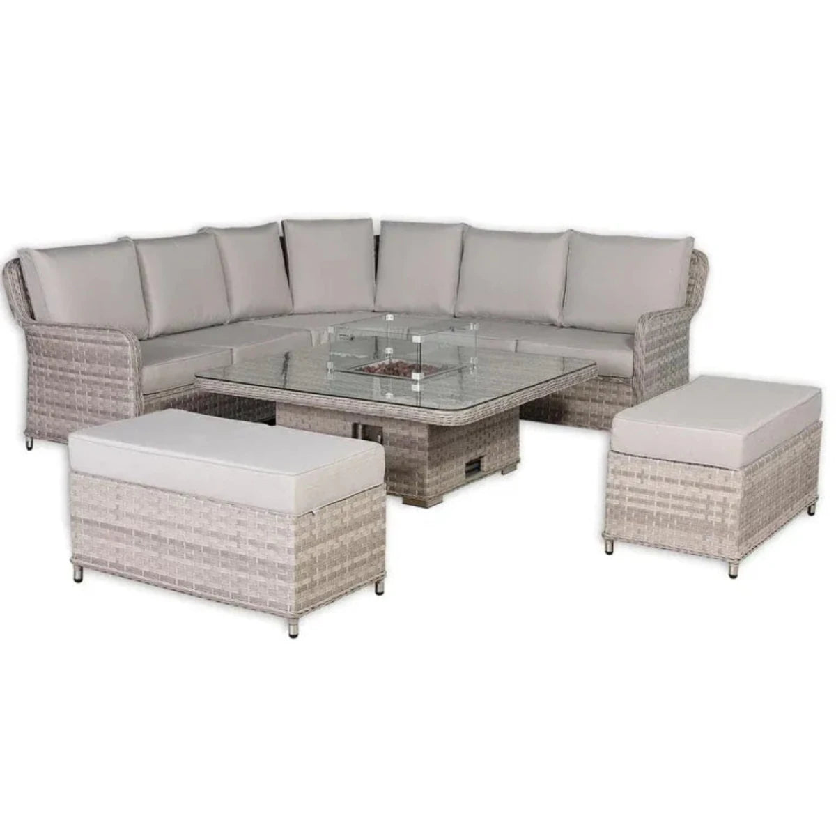 Rattan-style corner sofa set designed for outdoor relaxation.
