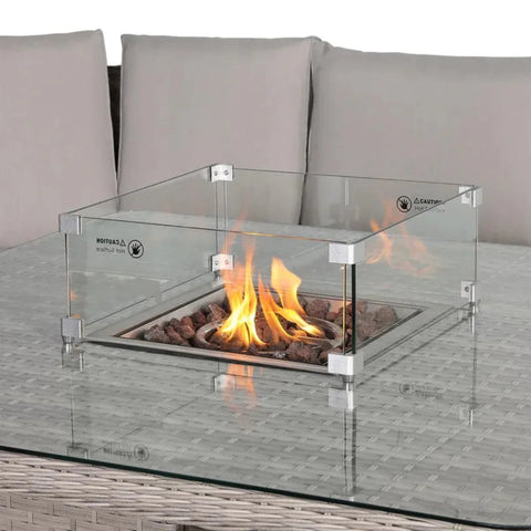 Integrated firepit feature designed for evening outdoor relaxation.