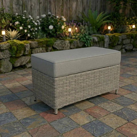Comfortable garden bench with soft padded cushion and sturdy frame.