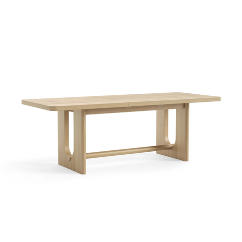 Olav Light Oak Extending Dining Set. Curved style Dining Table with Beige Upholstered Chairs. Matching furniture available - Dining Table extended to 236cm