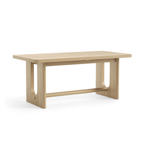 Olav Light Oak Extending Dining Set. Curved style Dining Table with Beige Upholstered Chairs. Matching furniture available - Angled view of table 