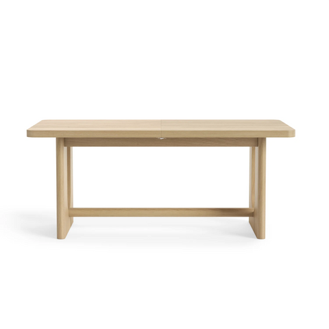 Olav Light Oak Extending Dining Set. Curved style Dining Table with Beige Upholstered Chairs. Matching furniture available - Front View of Dining Table 