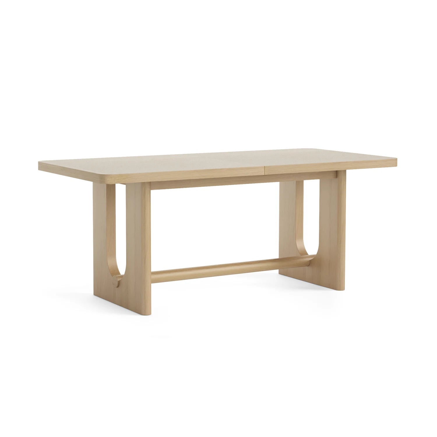 Olav Light Oak Extending Dining Set. Curved style Dining Table with Beige Upholstered Chairs. Matching furniture available - Dining Table Closed at 191cm