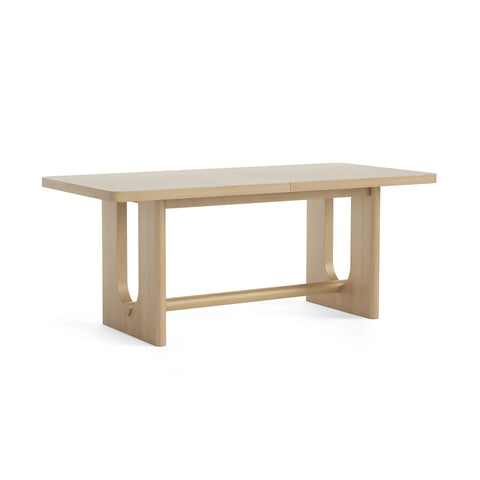 Olav Light Oak Extending Dining Set. Curved style Dining Table with Beige Upholstered Chairs. Matching furniture available - Dining Table Closed at 191cm