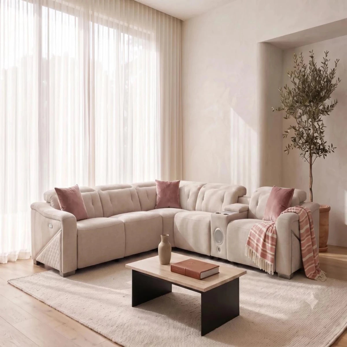 Electric recliner corner sofa with advanced smart features.