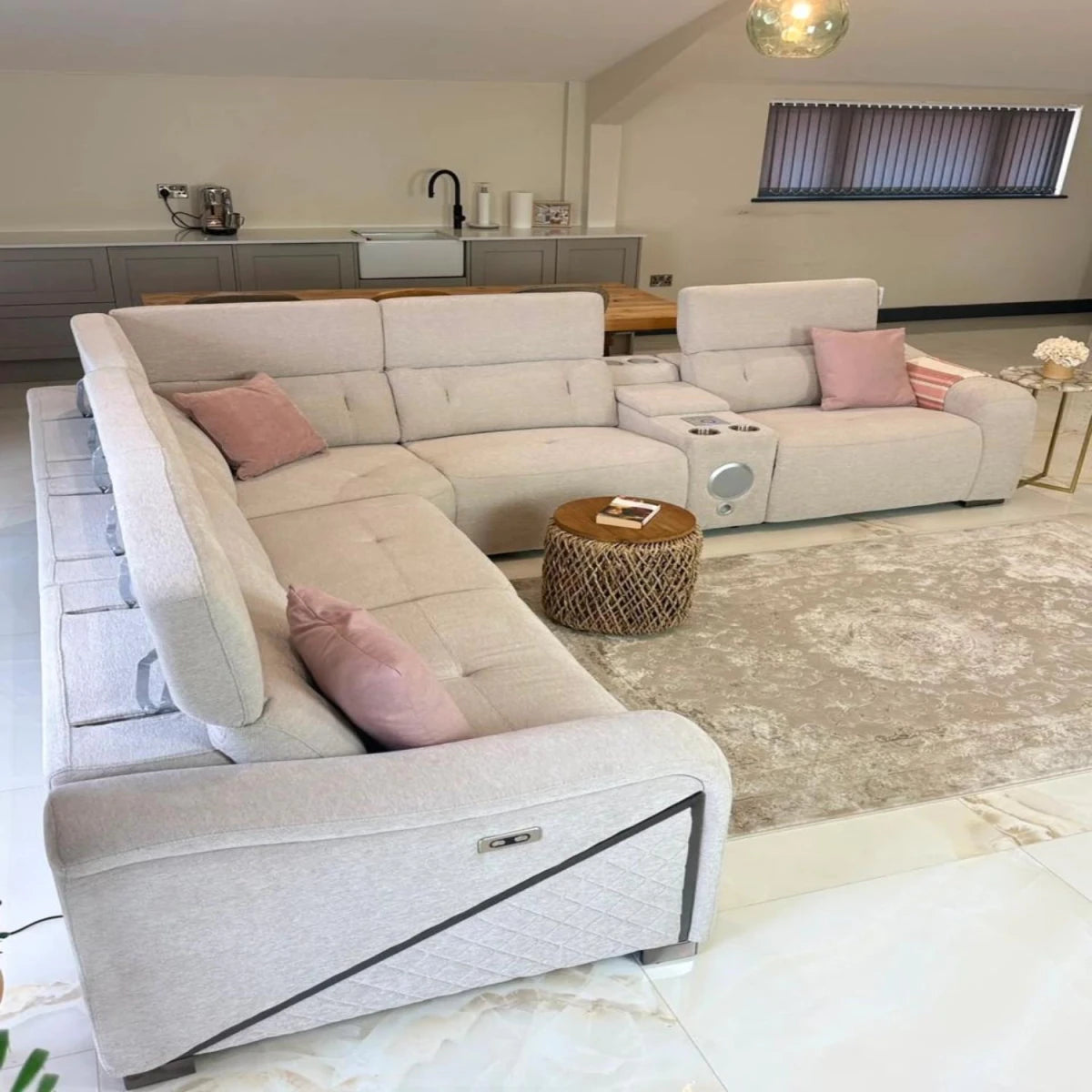 Spacious L-shape design ideal for modern living rooms.