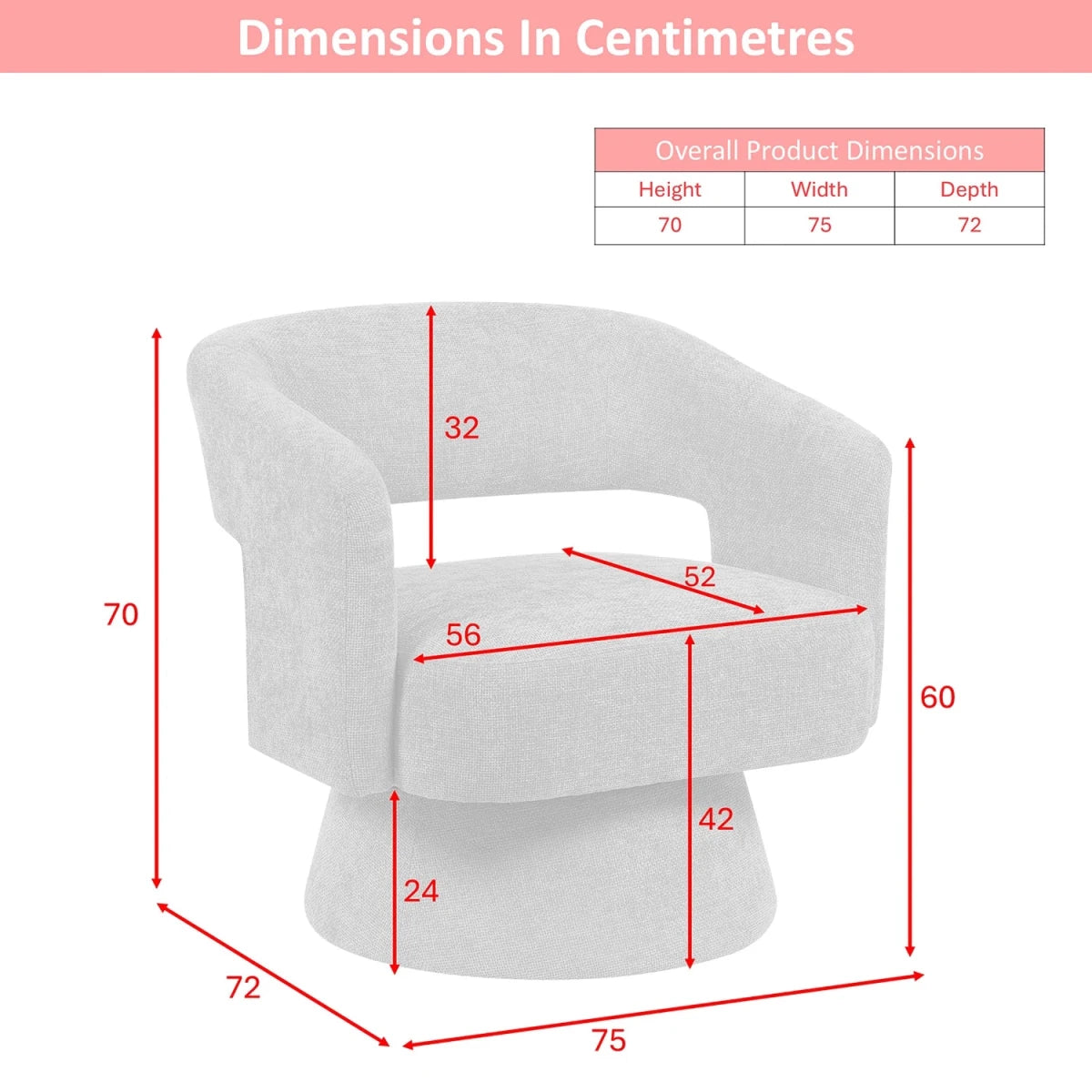 Orla Swivel Accent Chair Diemssion