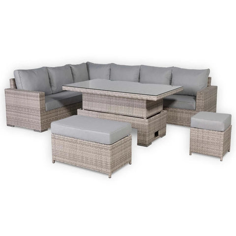Modern outdoor corner sofa set for garden dining and relaxation.