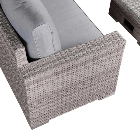 Contemporary outdoor corner seating set with woven finish.