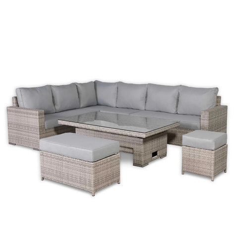 Contemporary outdoor corner seating set with woven finish.