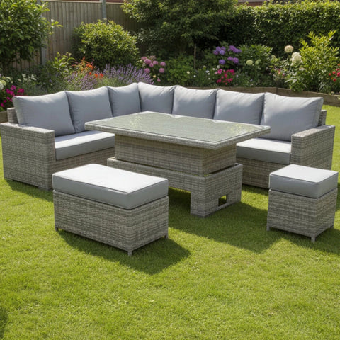 Orvian Luxe large corner rising dining set with spacious seating.