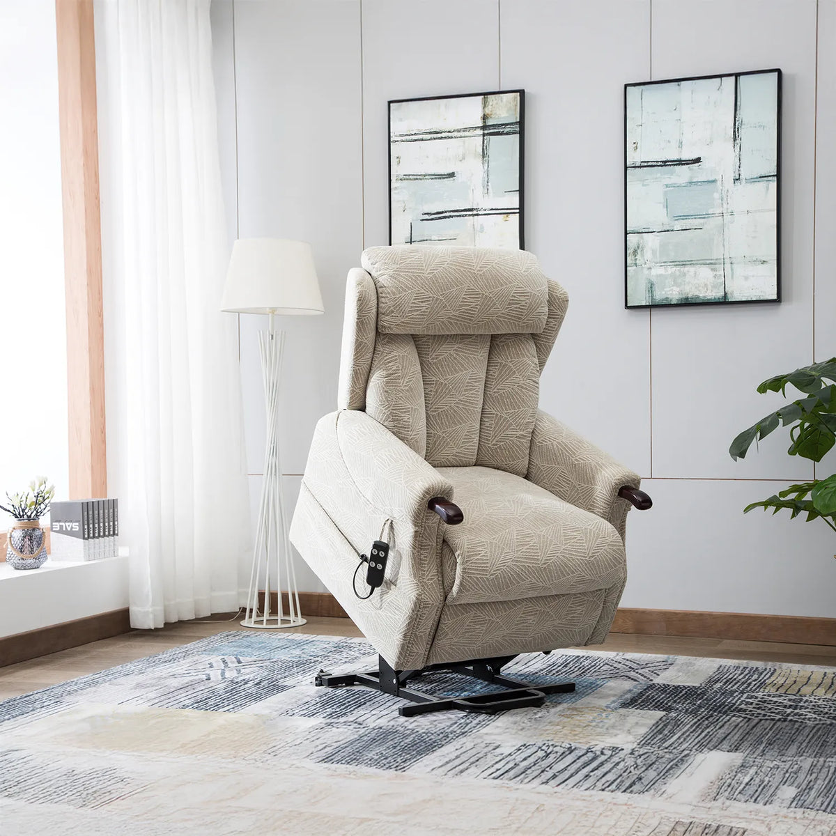 Oslo Brushstroke Cream Dual Motor Riser Recliner Chair - Pendle Village Furniture
