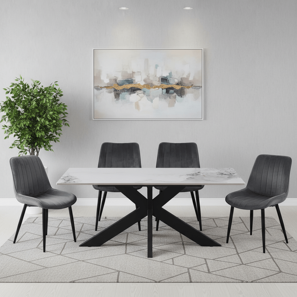 Oslo 1.5M White Ceramic Top Dining Table with Roco Swivel Chairs