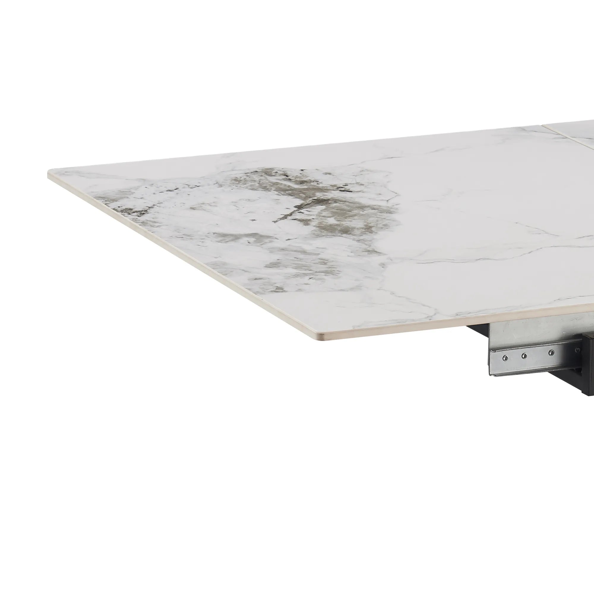 Oslo High Gloss White Sintered Stone Ceramic Top Dining Table - Table Corner