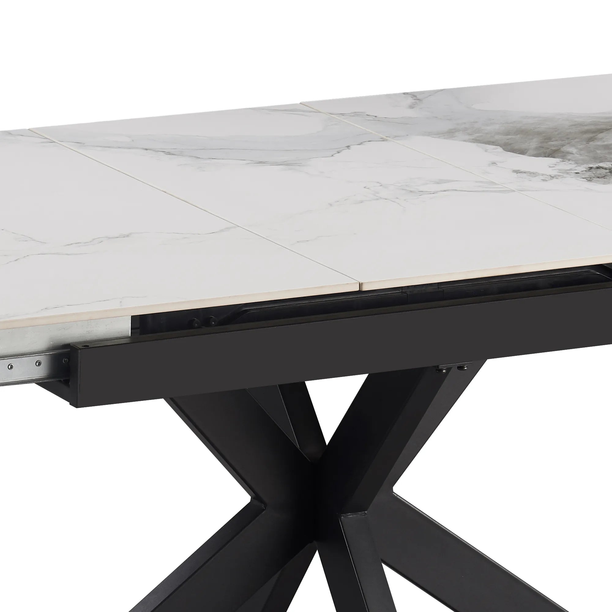 Close up view of Oslo High Gloss White Sintered Stone Ceramic Top Dining Table