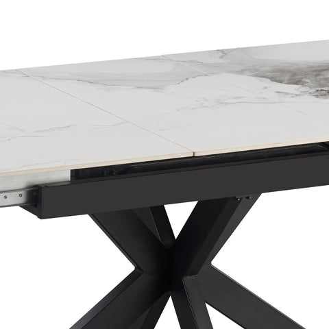 Close up view of Oslo High Gloss White Sintered Stone Ceramic Top Dining Table