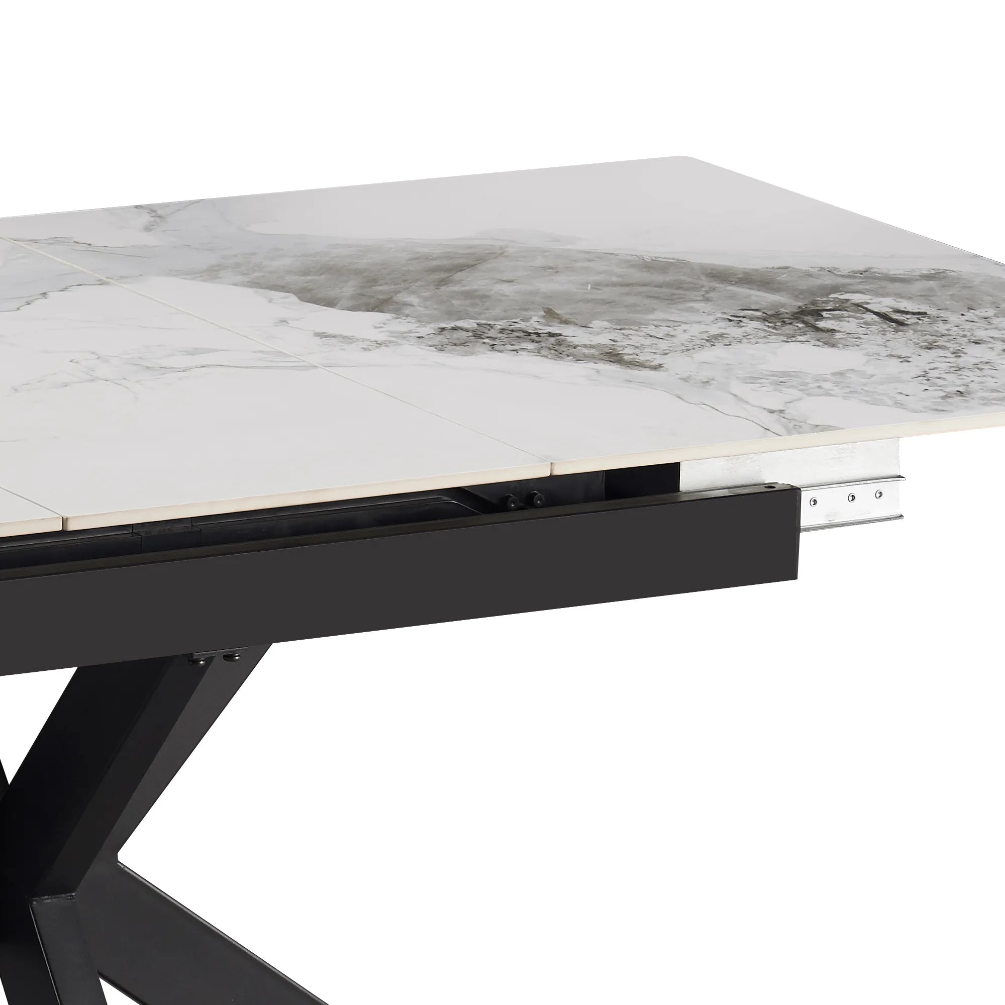 Oslo High Gloss White Sintered Stone Ceramic Top Dining Table - Close Up