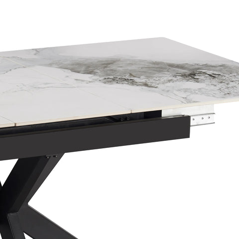 Oslo High Gloss White Sintered Stone Ceramic Top Dining Table - Close Up