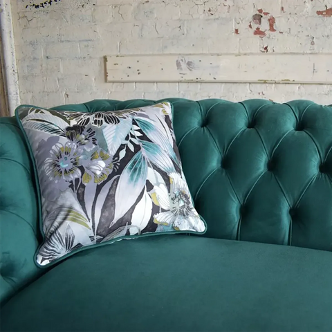 Oswald & Pablo Royal Green Velvet & Floral Fabric Chesterfield Sofa
