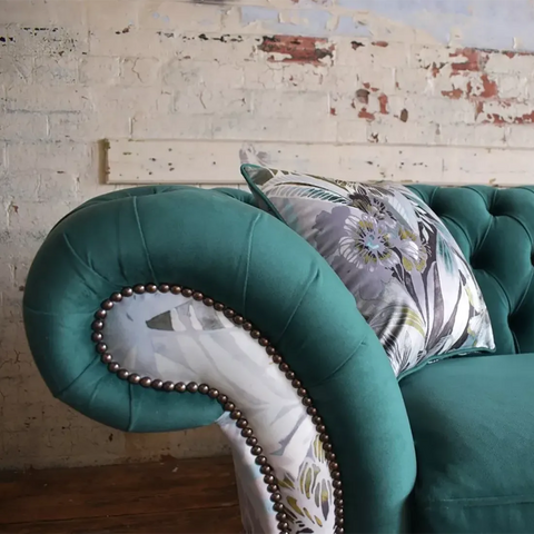 Oswald & Pablo Royal Green Velvet & Floral Fabric Chesterfield Sofa