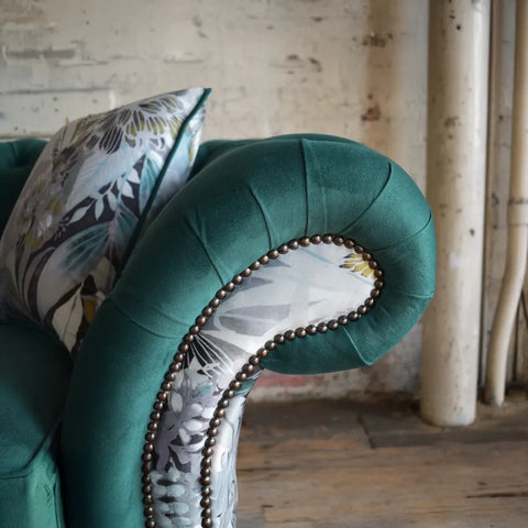 Oswald & Pablo Royal Green Velvet & Floral Fabric Chesterfield Sofa