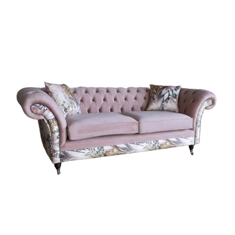 Oswald & Pablo Pink Velvet & Floral Fabric Chesterfield Sofa